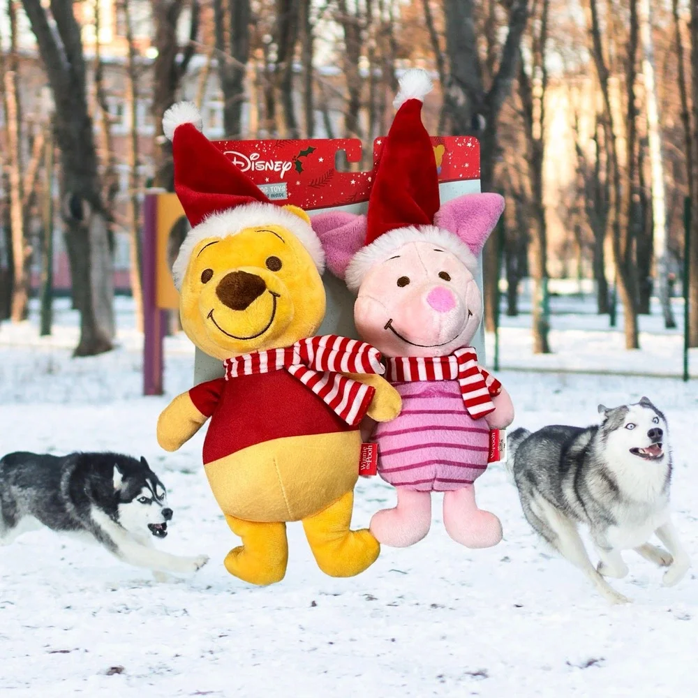 Disney Winnie the Pooh Piglet Christmas Plush Dog Toys 2pk Squeaker NEW